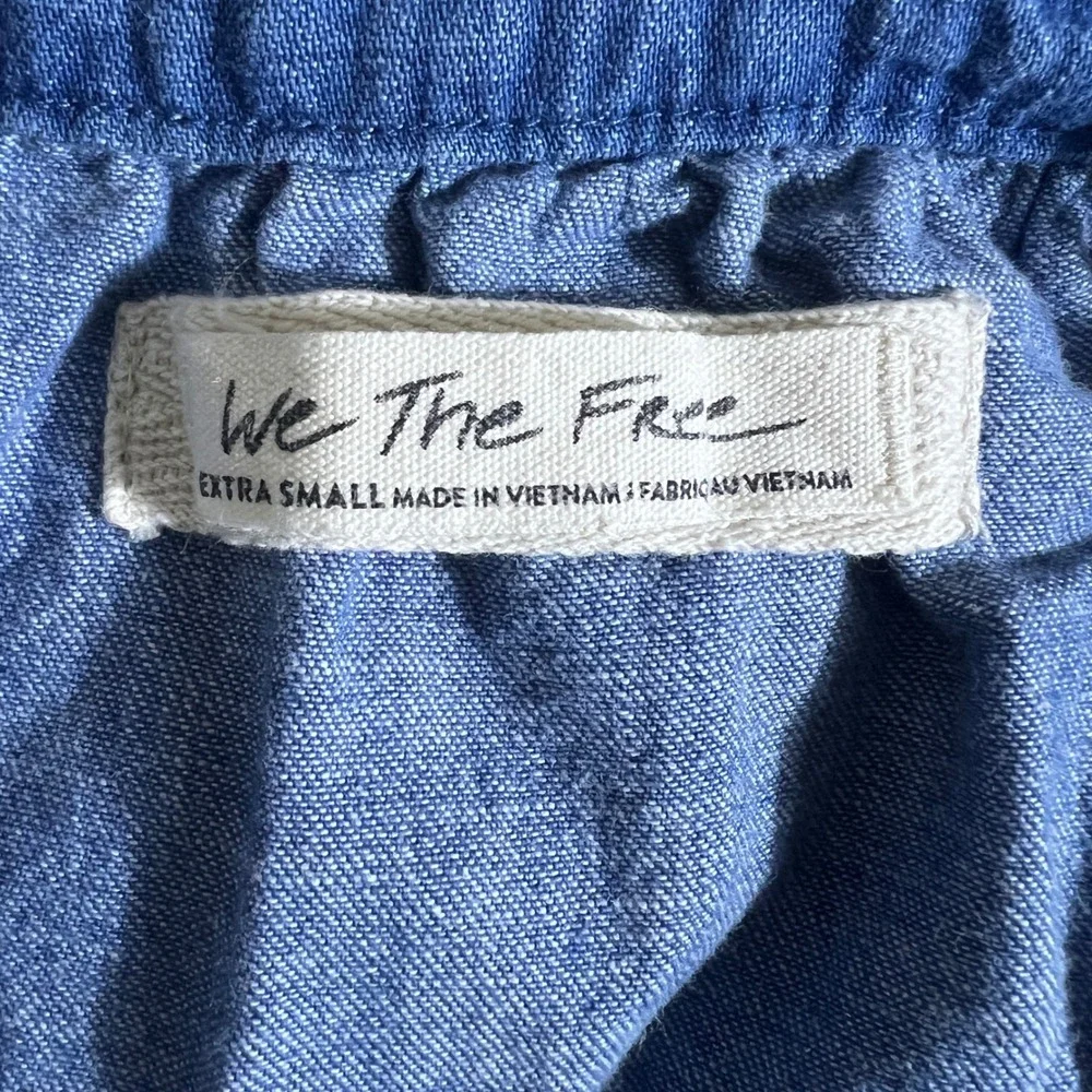 We The Free Denim Solid Camisole Blue Boho Snap Front Crop Top Size XS